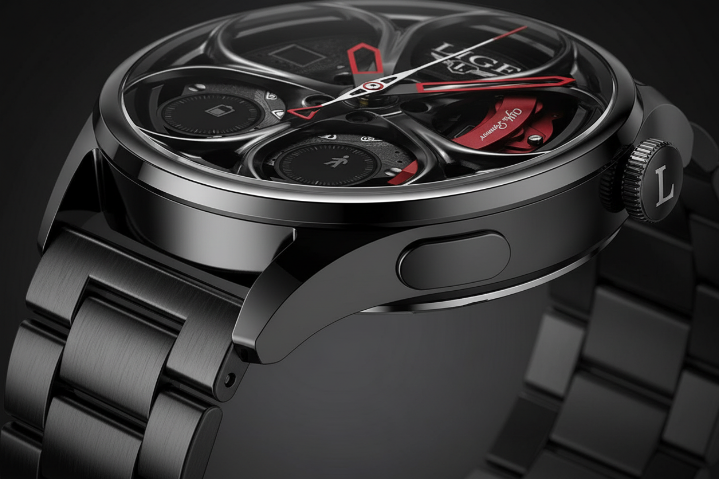 Smartwatch deportivo negro con correa metalica (Android/IOS)