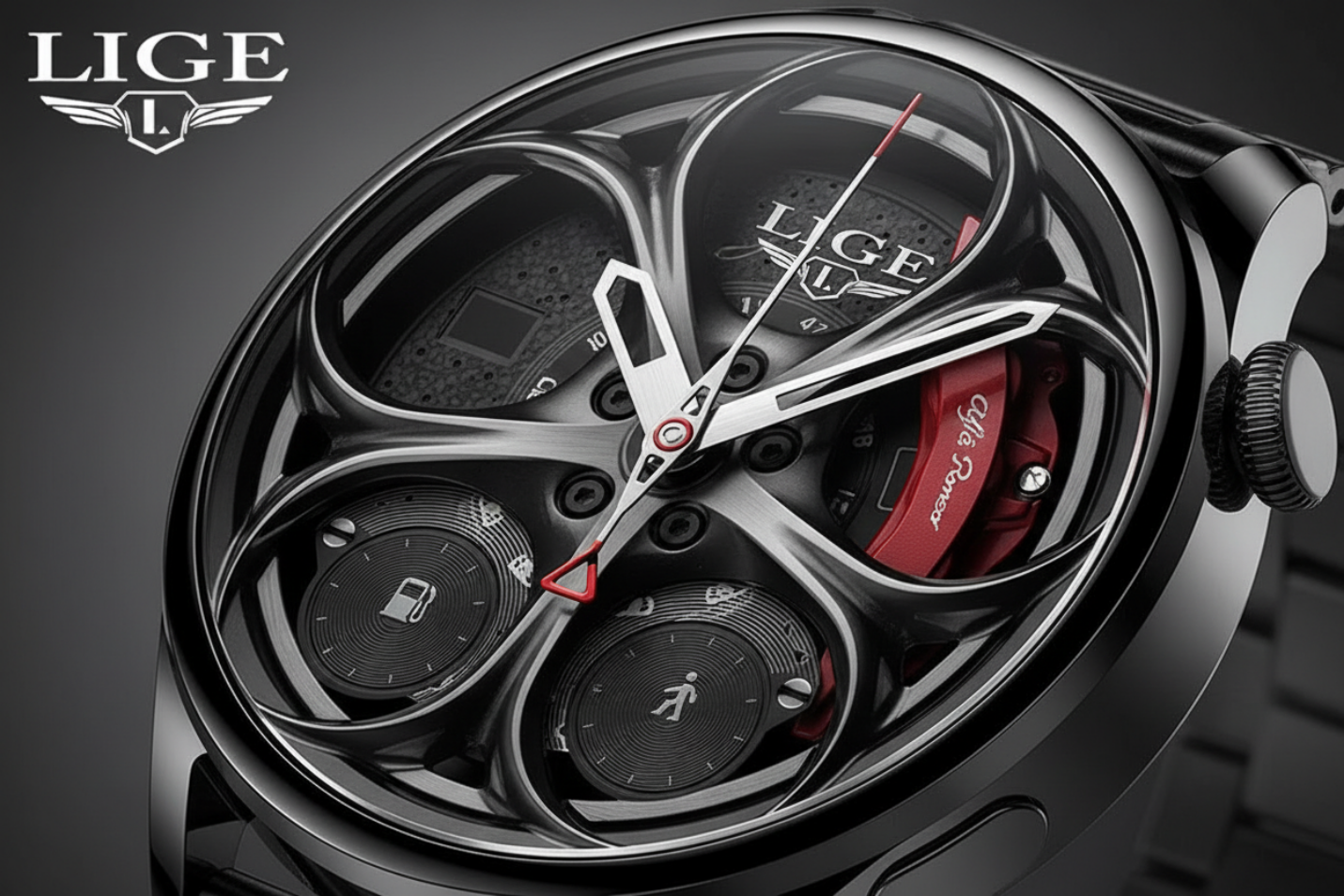 Smartwatch deportivo negro con correa metalica (Android/IOS)